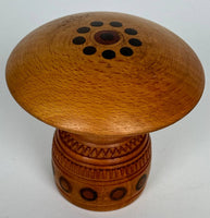 Wooden Mushroom Decoration-Needle Holder, carved/inlay