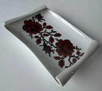 Rose Embroidery Design Scroll Plate - Porcelain