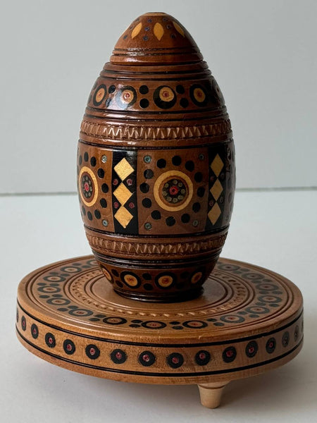 Wooden Inlay Pysanka on Stand (goose sized)