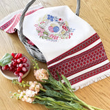 XB Woven Rushnyk, red embroidery, 3 pysanky in vinok - Basket cover