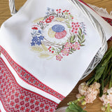 XB Woven Rushnyk, red embroidery, 3 pysanky in vinok - Basket cover