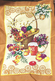 Beige Printed Easter Rushnyk with basket and chicks