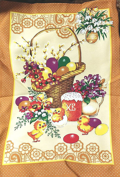 Beige Printed Easter Rushnyk with Chicks
