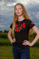 Ladies Poppy Fields embroidered black shirt