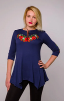 Ladies Poppy Blossom embroidered tunic – on blue