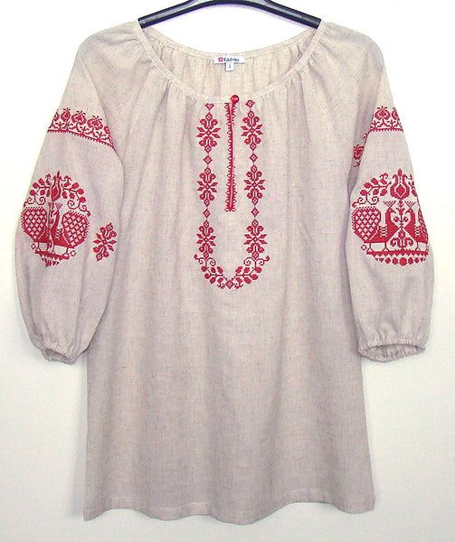 Linen Embroidered Blouse - Red Design