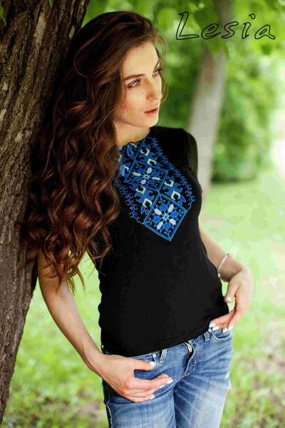 Ladies Podolianka embroidered shirt – blue