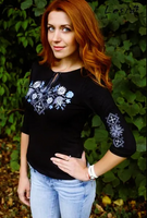 Ladies ¾ sleeve Forest Song shirt lt blue on black