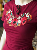 Ladies Poppy Blossom embroidered shirt - wine