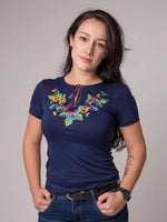 Ladies Bratchyk (pansy) embroidered shirt – Dark blue
