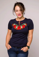 Ladies Poppy Blossom embroidered shirt – Dark blue