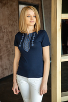 Ladies Ornament embroidered shirt – blue on blue