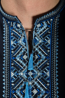Men's embroidered light blue on black long sleeved Karpatska shirt