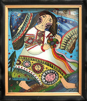 Girl with Vinok "Ivana Kupala" - Glass Painting  7 x 8 in.