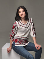 Floral V-Neck Knit Sweater