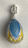 Blue-Yellow Silver and Enamel Petal Egg Pendant