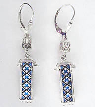 Sterling Silver Blue Rushnyk Earrings with Tryzub