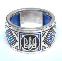 Vyshyvanka Blue Enamel Tryzub Ring