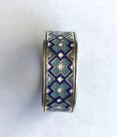 Thick Silver with Blue Embroidery Band Ring