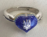 Ladies' Heart - Silver Tryzub Ring in Blue Enamel