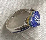 Ladies' Heart - Silver Tryzub Ring in Blue Enamel