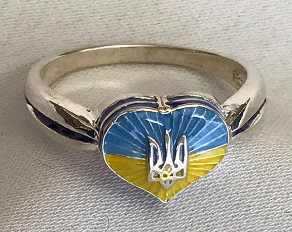 Ladies' Heart - Tryzub Ring in Blue/Yellow Enamel