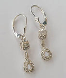 Silver Tryzub Dangle Earrings with crystal stone drop