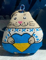 Cat with blue-yellow heart Keychain / Ornament