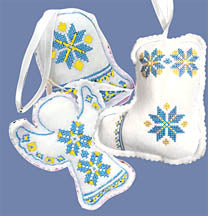 Embroidered Ornaments - Blue-Yellow set of 3
