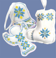Embroidered Ornaments - Blue-Yellow set of 3