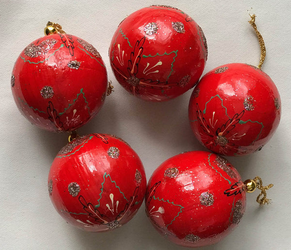 Set of 5 Red Wooden Bell Ornaments