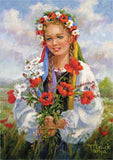 Ukrainian Girl with Poppies Art Card 5x7