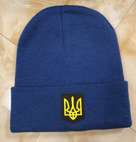 Royal Blue Knit Hat with Tryzub