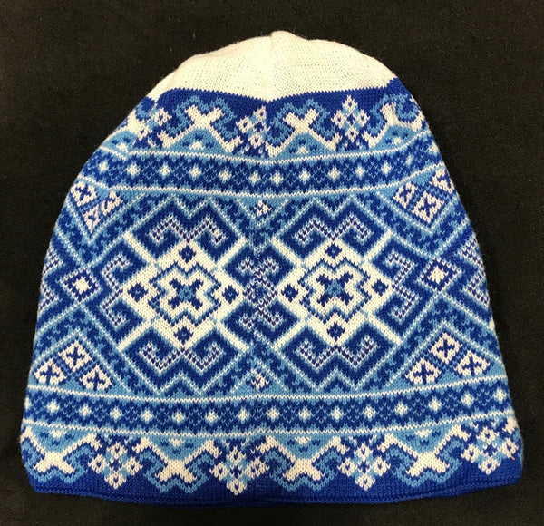 Knit Hat with Embroidery Design in blue