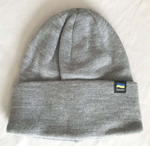 Grey Knit Hat with Flag Logo
