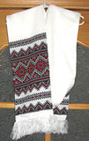 White knit scarf with red-black embroidery design