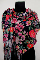 Black Floral Shawl 71x28