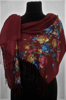 Burgundy Floral Shawl 71x28 in.