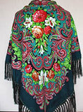 Shades of Green Floral Shawl 47 in.