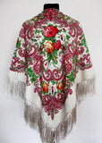 Creamy White Floral Silky Shawl 55 in.