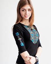 Ladies Merezhka 3/4 embroidered shirt – turquoise