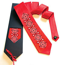 Red Tie with Black/White Embroidery