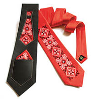 Red Satin Embroidered Tie Set with Ascot