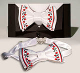 Bow Tie - White, Red & Black Embroidery