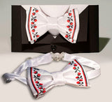 Bow Tie - White, Red & Black Embroidery