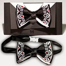 Bow Tie - Black with White & Red Embroidery