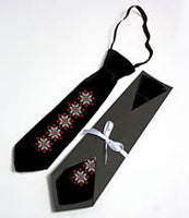 Black satin tie with red/White Embroidery