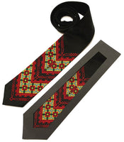 Black Linen Tie with red/green/gold embroidery