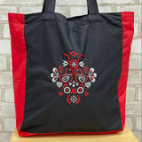 Black/Red Nylon Tote with Embroidery Design
