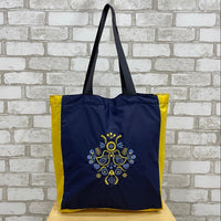 Blue/Yellow Nylon Tote with Embroidery Design